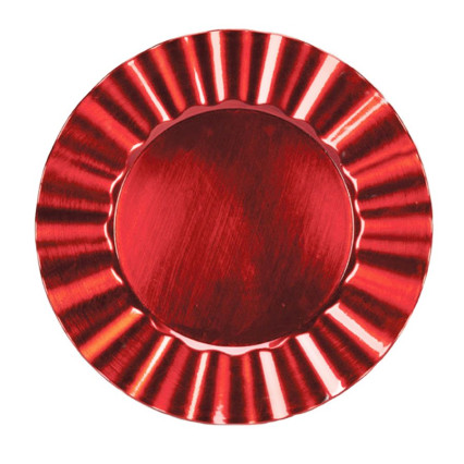 13" Rnd Plastic Fan Edge Charger Plate- Red