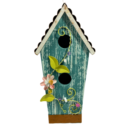 13" Bird House w/ Floral Accents