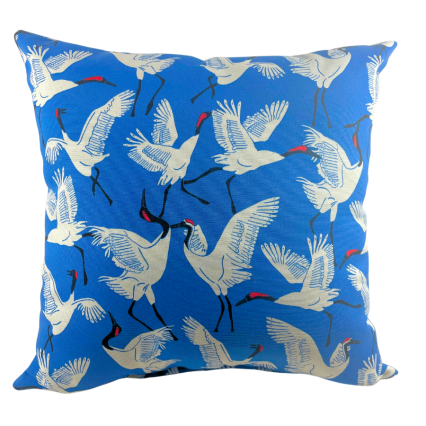 17" Block Cranes Cobalt Outdoor Pillow