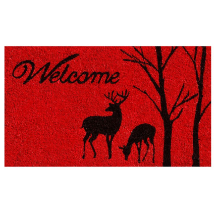 Welcome Deer on Red Doormat