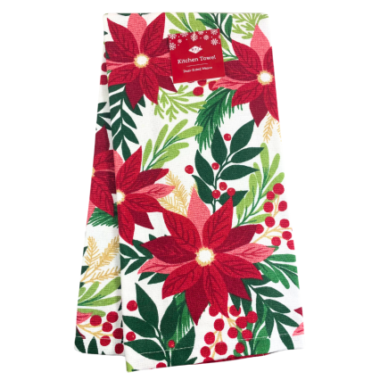 Poinsettia & Greenery Dual Kitchen Towel