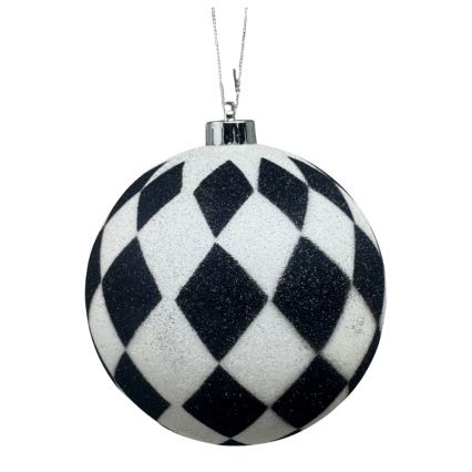 6.5" Black & White Diamond Ball Ornament
