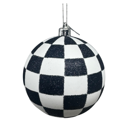 4" Black & White Checkered Ball Ornament