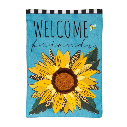 Welcome Friends Leopard Sunflower House Flag