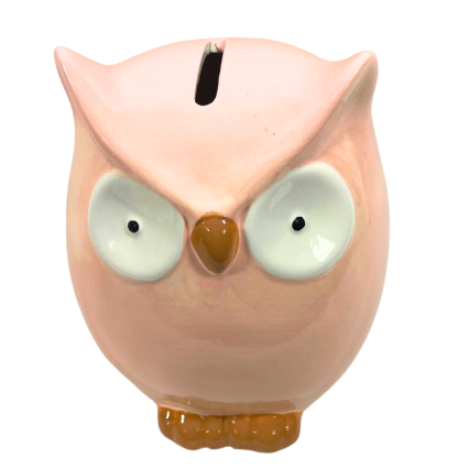 6" Porcelain Owl Bank - Pink