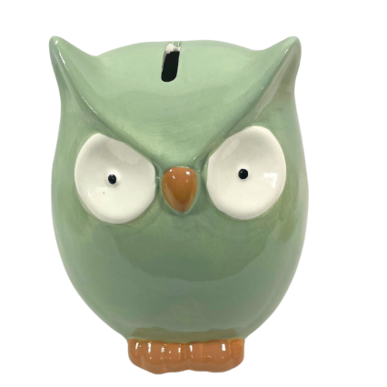 6" Porcelain Owl Bank - Teal