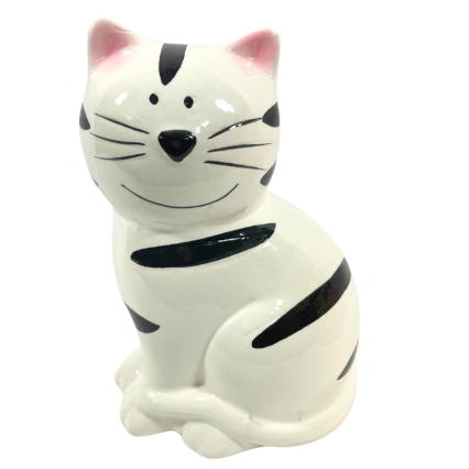 7" Porcelain Cat Bank - White & Black