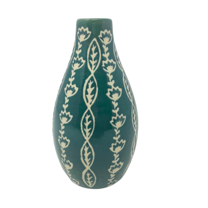 4" Green Floral Design Mini Vase