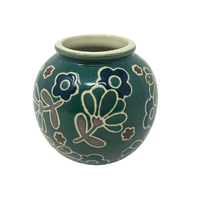 3" Green Floral Embossed Circular Vase