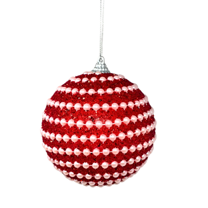 4" Red Glitter w/ White Pearls Ornament