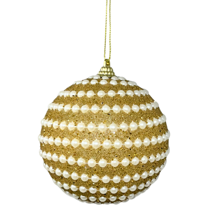 4" Gold Glitter w/ White Pearls Ornament