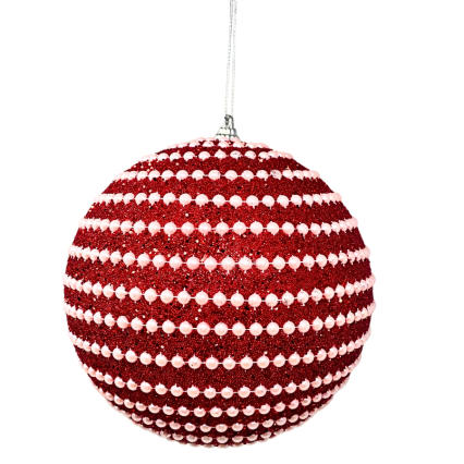 8" Red Glitter w/ White Pearls Ornament