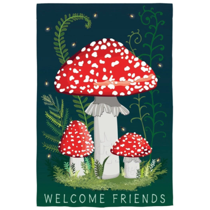 Welcome Friends Mushroom House Flag