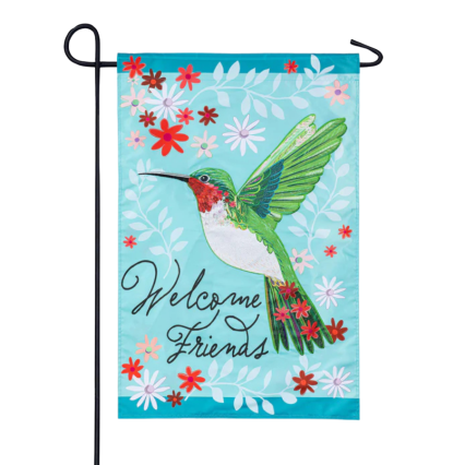 Hummingbird Welcome Appliqué Garden Flag