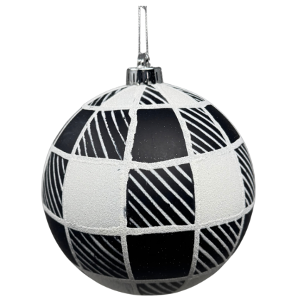 6.5" Black & White Plaid Ball Ornament
