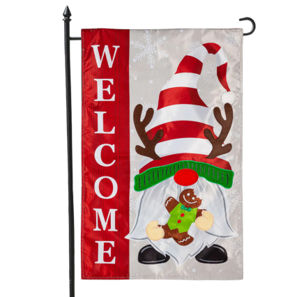 Holiday Gnome Applique Garden Flag