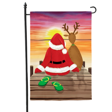 Santa and Deer Sunset Applique Garden Flag