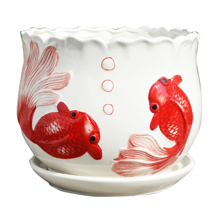 5" Ceramic Fish Flower Pot w/ Saucer