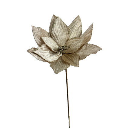 22" Velvet Glitter Poinsettia Stem- Taupe