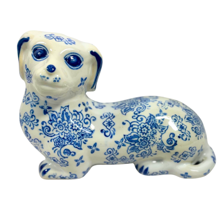 6" Blue & White Chinoiserie Porcelain Dog