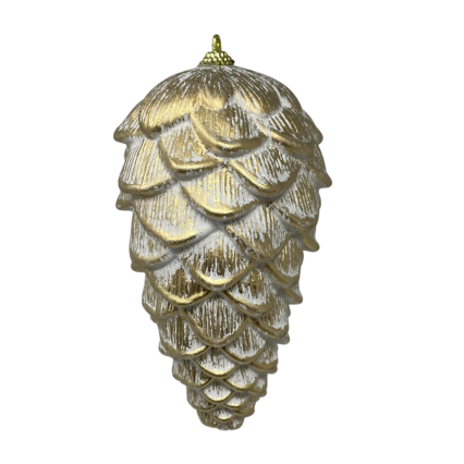 8" Gold & White Pinecone Ornament