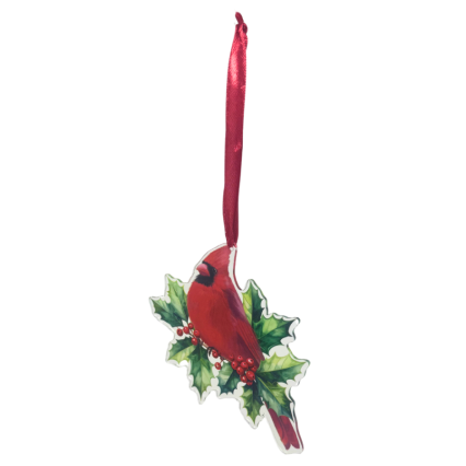 4" Holly Cardinal Ornament