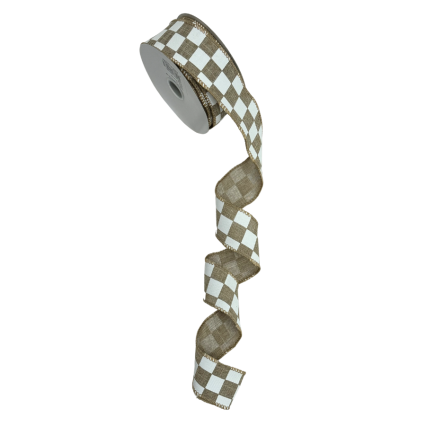1.5" Natural and White Checkered Ribbon