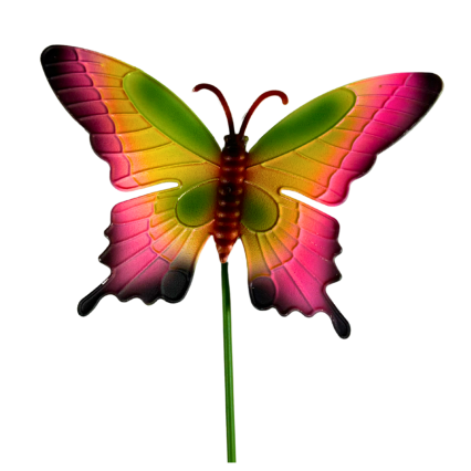 27" Butterfly Yard Stake- Green & Pink