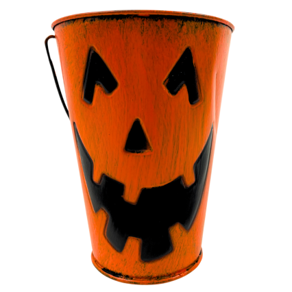 6.5" Orange Painted Jack O' Lantern Tin Bucket