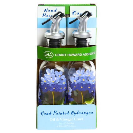 Oil & Vinegar Cruet - Hand Painted Hydrangea