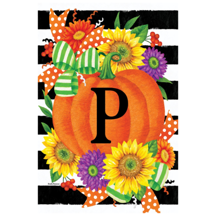 Pumpkin Splendor-Monogram Garden Flag-P