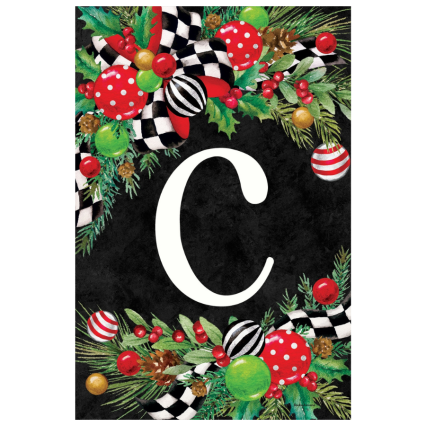 Christmas Swag Monogram Garden Flag- C