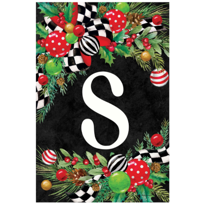 Christmas Swag Monogram Garden Flag- S