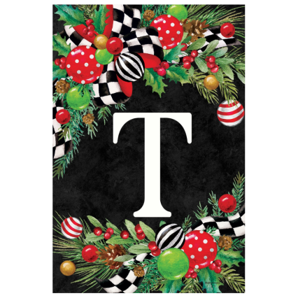 Christmas Swag Monogram Garden Flag- T