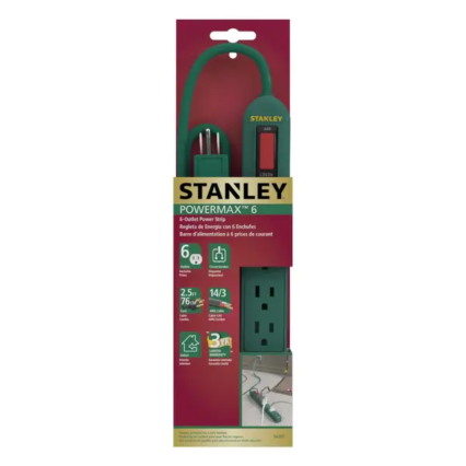 Stanley 2.5ft | 6-Outlet Power Strip - Green