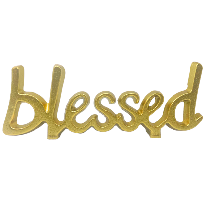 7.5" Gold Cast Iron Calligraphic Blessed Table Decor