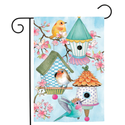 Bird House & Birds on Cherry Blossoms Garden Flag