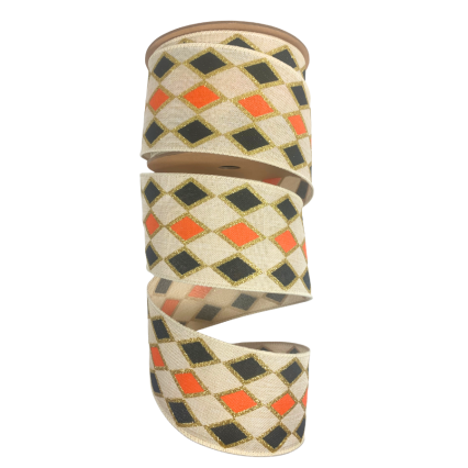 2.5" x 10yd Black & Orange Glitter Diamond Ribbon