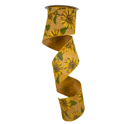 2.5" x 10yd Rustic Sunflower Wired Ribbon