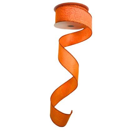 1.5" x 10yd Orange Embossed Ribbon with Sparkle Border