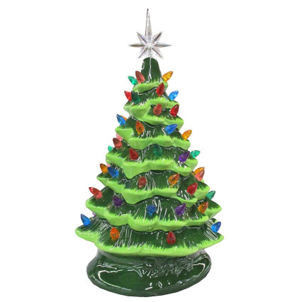 16" Ceramic Light Up Tree- Green