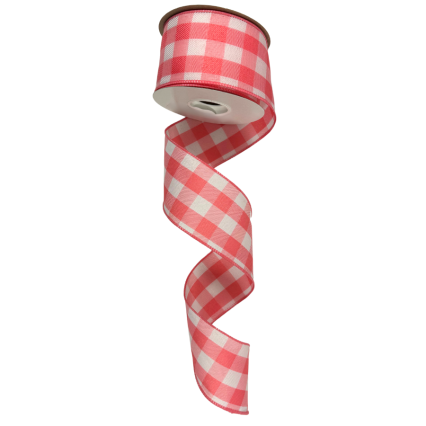 2.5" x10yd Gingham Ribbon- Peach