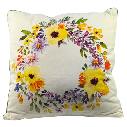 18" Stitched Floral Wreath Indoor Pillow