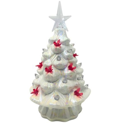 7.5" Ceramic Light Up Tree - Cardinal Tree