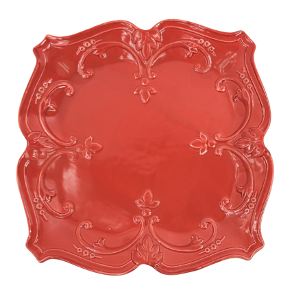 Red Embossed Ceramic Plate