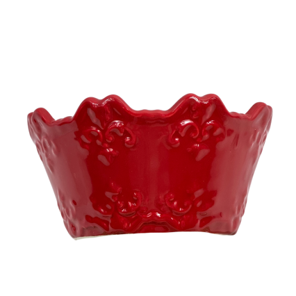 Red Scroll Textured Ceramic Bowl-Small