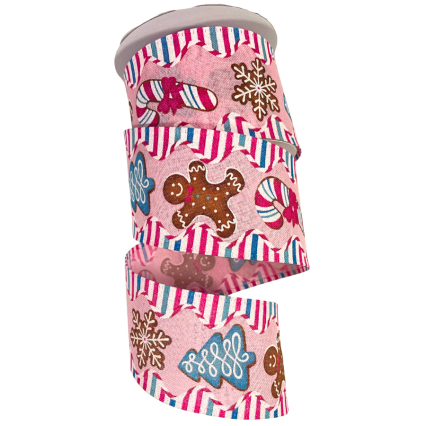 2.5" x 10yd Gingerbread & Candy Canes Ribbon
