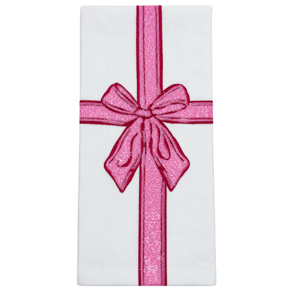 Pink Sequin Bow Tea Towel