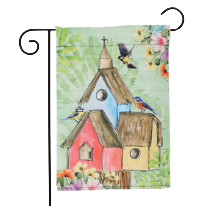 Birdhouse Family Garden Flag