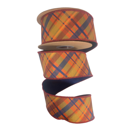 2.5" x 10yd Fall Bais Plaid Blue/Orange